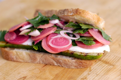 Zucchini and pickled beet sandwich