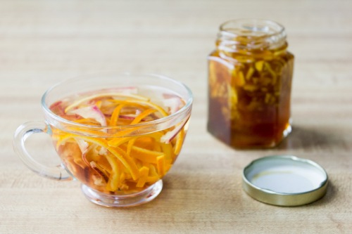 Pomegranate orange peel tea with gingered honey